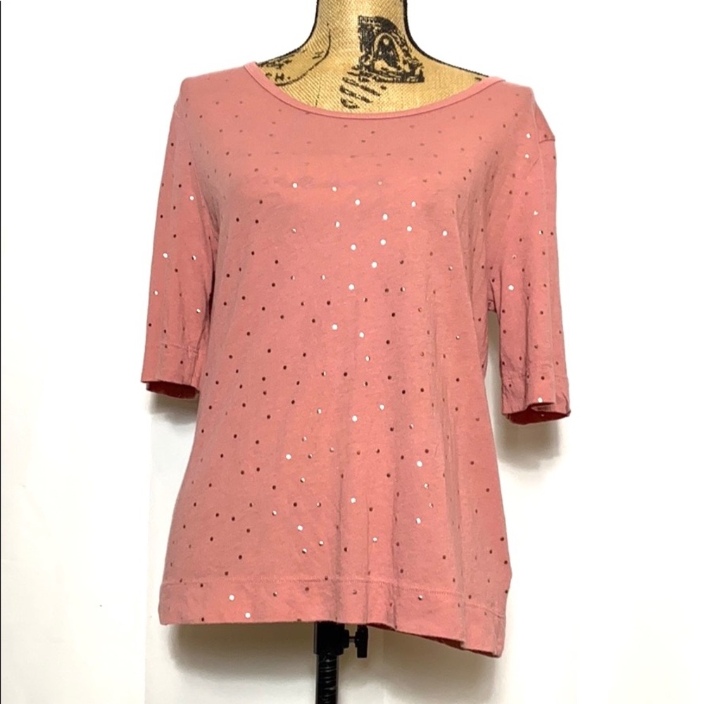 T.la Anthro Pink Silver Polka Dot Top XS